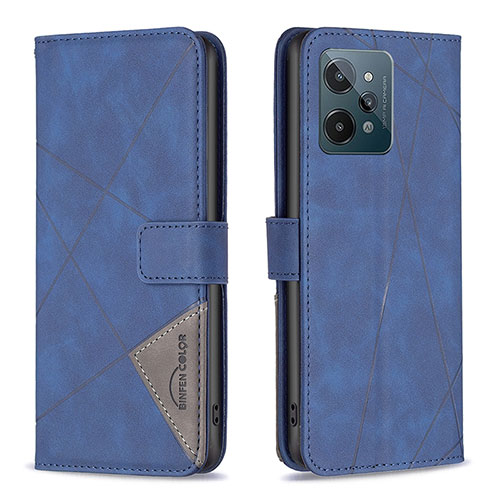 Leather Case Stands Flip Cover Holder B08F for Realme C31 Blue