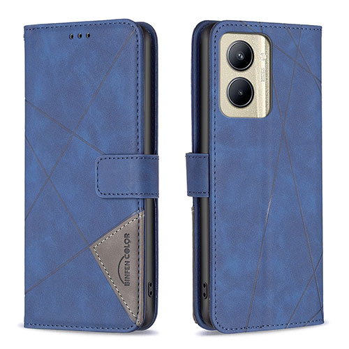 Leather Case Stands Flip Cover Holder B08F for Realme C33 (2023) Blue