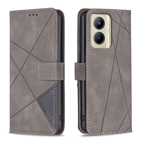 Leather Case Stands Flip Cover Holder B08F for Realme C33 (2023) Gray