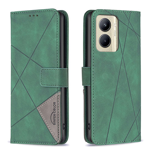 Leather Case Stands Flip Cover Holder B08F for Realme C33 (2023) Green