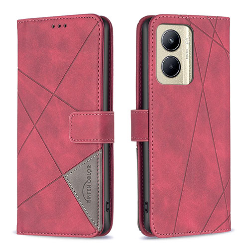 Leather Case Stands Flip Cover Holder B08F for Realme C33 (2023) Red