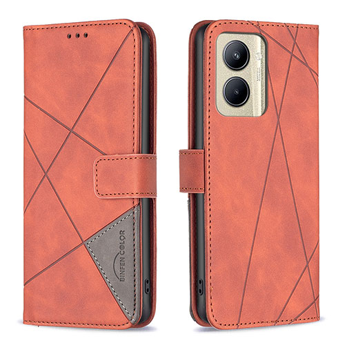 Leather Case Stands Flip Cover Holder B08F for Realme C33 Orange