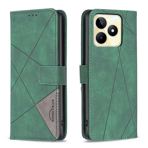 Leather Case Stands Flip Cover Holder B08F for Realme C51 Green