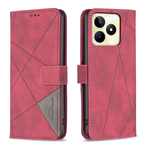 Leather Case Stands Flip Cover Holder B08F for Realme C51 Red