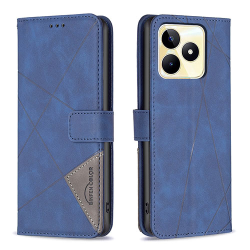 Leather Case Stands Flip Cover Holder B08F for Realme C67 Blue