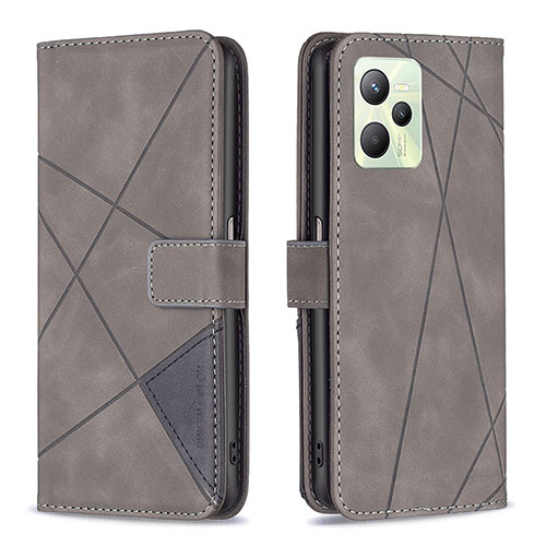 Leather Case Stands Flip Cover Holder B08F for Realme Narzo 50A Prime Gray