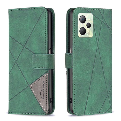 Leather Case Stands Flip Cover Holder B08F for Realme Narzo 50A Prime Green