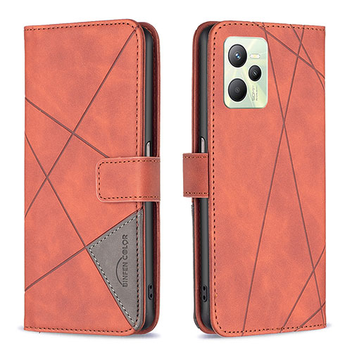 Leather Case Stands Flip Cover Holder B08F for Realme Narzo 50A Prime Orange