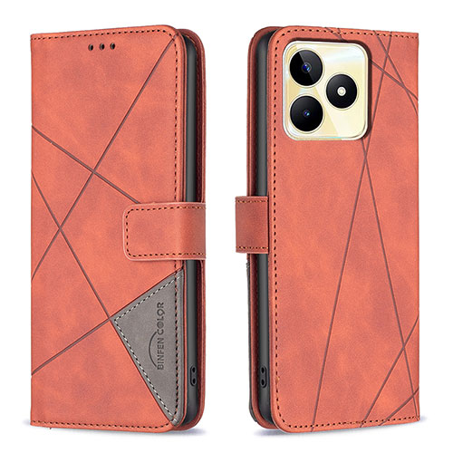 Leather Case Stands Flip Cover Holder B08F for Realme Narzo N53 Orange