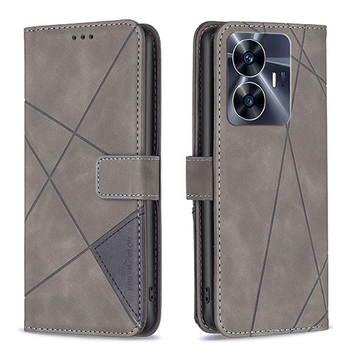 Leather Case Stands Flip Cover Holder B08F for Realme Narzo N55 Gray