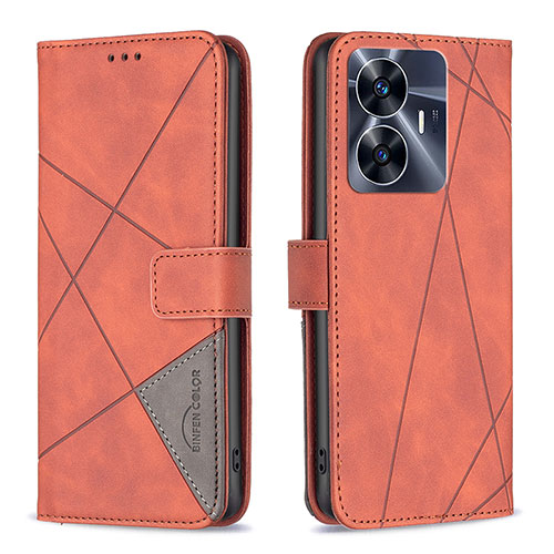 Leather Case Stands Flip Cover Holder B08F for Realme Narzo N55 Orange