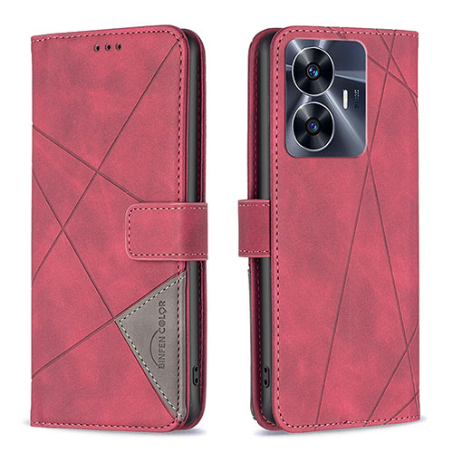 Leather Case Stands Flip Cover Holder B08F for Realme Narzo N55 Red