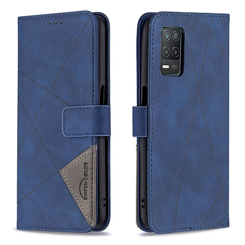 Leather Case Stands Flip Cover Holder B08F for Realme Q3i 5G Blue