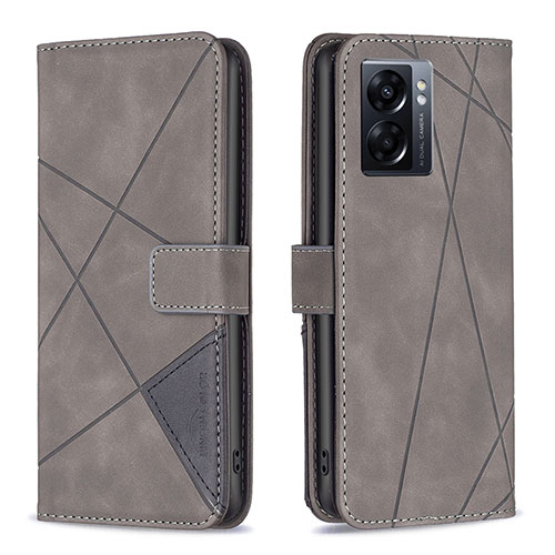 Leather Case Stands Flip Cover Holder B08F for Realme Q5i 5G Gray