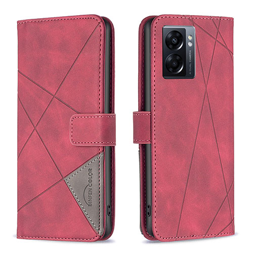 Leather Case Stands Flip Cover Holder B08F for Realme Q5i 5G Red