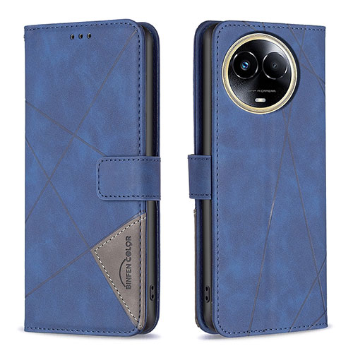 Leather Case Stands Flip Cover Holder B08F for Realme V50s 5G Blue