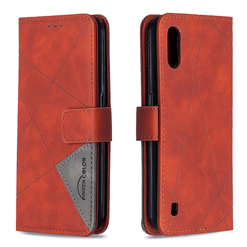 Leather Case Stands Flip Cover Holder B08F for Samsung Galaxy A01 SM-A015 Orange