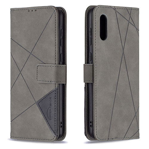 Leather Case Stands Flip Cover Holder B08F for Samsung Galaxy A02 Gray