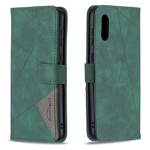 Leather Case Stands Flip Cover Holder B08F for Samsung Galaxy A02 Green