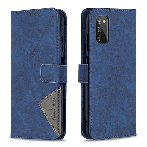 Leather Case Stands Flip Cover Holder B08F for Samsung Galaxy A02s Blue