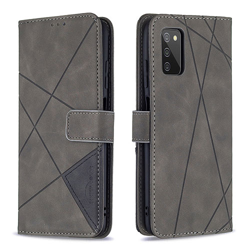 Leather Case Stands Flip Cover Holder B08F for Samsung Galaxy A02s Gray