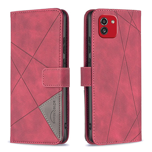 Leather Case Stands Flip Cover Holder B08F for Samsung Galaxy A03 Red