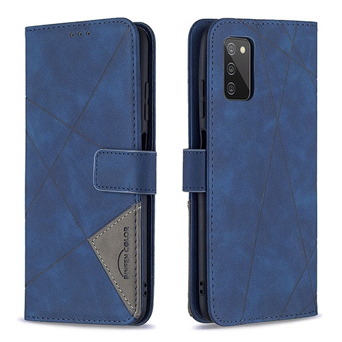 Leather Case Stands Flip Cover Holder B08F for Samsung Galaxy A03s Blue