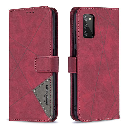 Leather Case Stands Flip Cover Holder B08F for Samsung Galaxy A03s Red