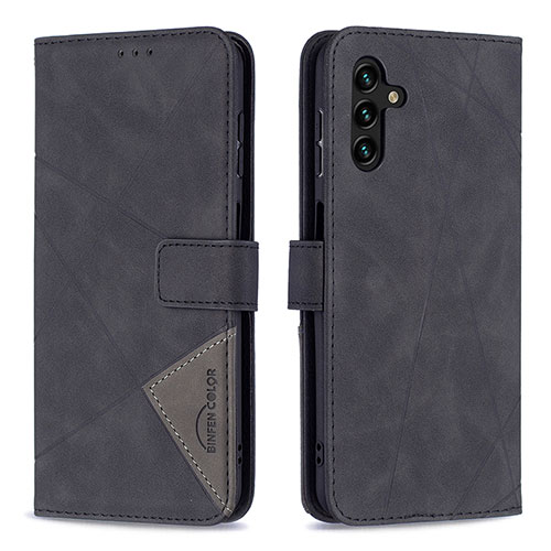 Leather Case Stands Flip Cover Holder B08F for Samsung Galaxy A04s Black