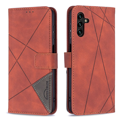 Leather Case Stands Flip Cover Holder B08F for Samsung Galaxy A04s Orange