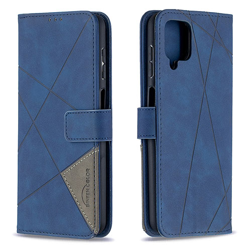Leather Case Stands Flip Cover Holder B08F for Samsung Galaxy A12 5G Blue