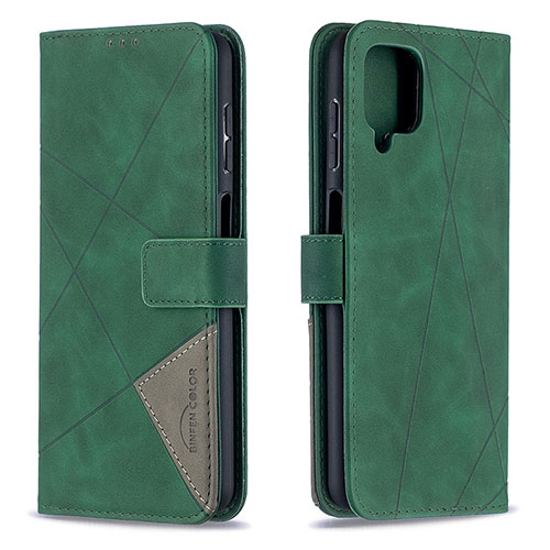 Leather Case Stands Flip Cover Holder B08F for Samsung Galaxy A12 Green