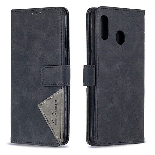 Leather Case Stands Flip Cover Holder B08F for Samsung Galaxy A20 Black