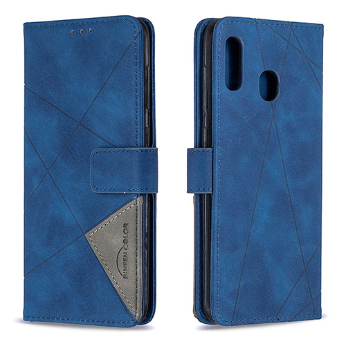 Leather Case Stands Flip Cover Holder B08F for Samsung Galaxy A20 Blue