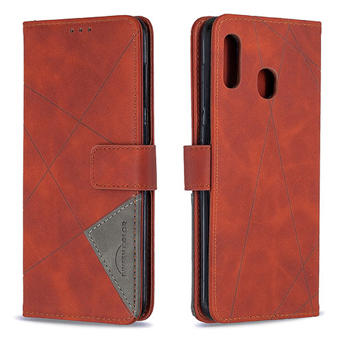 Leather Case Stands Flip Cover Holder B08F for Samsung Galaxy A20 Orange