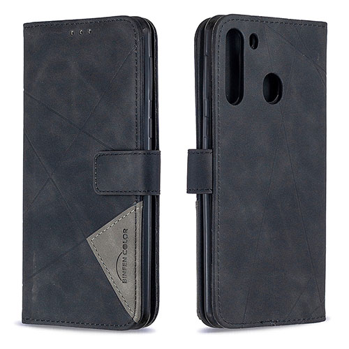 Leather Case Stands Flip Cover Holder B08F for Samsung Galaxy A21 Black