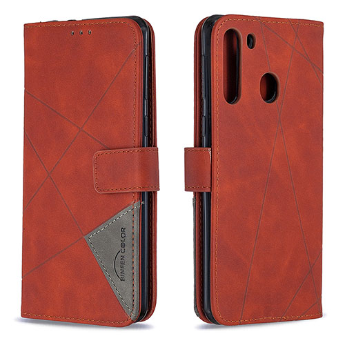 Leather Case Stands Flip Cover Holder B08F for Samsung Galaxy A21 Orange