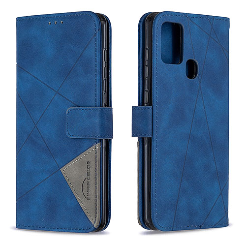 Leather Case Stands Flip Cover Holder B08F for Samsung Galaxy A21s Blue