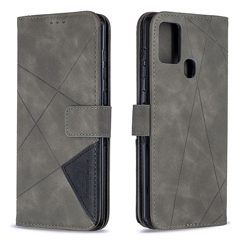 Leather Case Stands Flip Cover Holder B08F for Samsung Galaxy A21s Gray