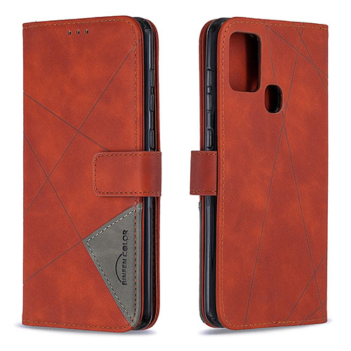 Leather Case Stands Flip Cover Holder B08F for Samsung Galaxy A21s Orange