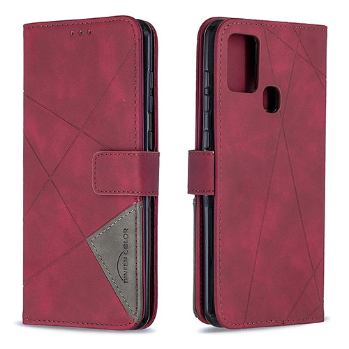 Leather Case Stands Flip Cover Holder B08F for Samsung Galaxy A21s Red