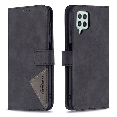 Leather Case Stands Flip Cover Holder B08F for Samsung Galaxy A22 4G Black