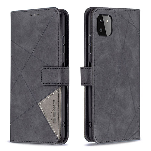 Leather Case Stands Flip Cover Holder B08F for Samsung Galaxy A22 5G Black