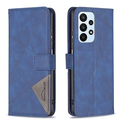 Leather Case Stands Flip Cover Holder B08F for Samsung Galaxy A23 4G Blue