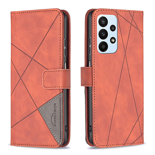 Leather Case Stands Flip Cover Holder B08F for Samsung Galaxy A23 4G Orange