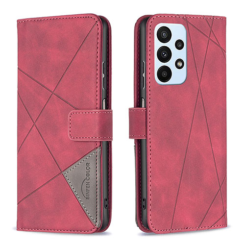 Leather Case Stands Flip Cover Holder B08F for Samsung Galaxy A23 4G Red