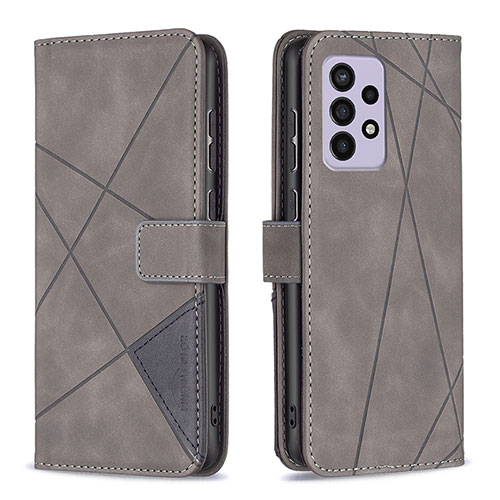 Leather Case Stands Flip Cover Holder B08F for Samsung Galaxy A33 5G Gray