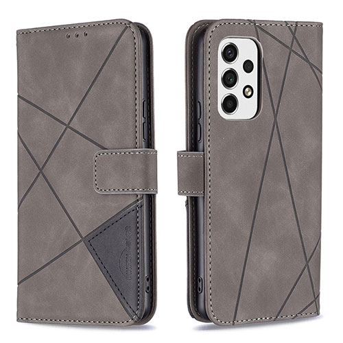 Leather Case Stands Flip Cover Holder B08F for Samsung Galaxy A53 5G Gray