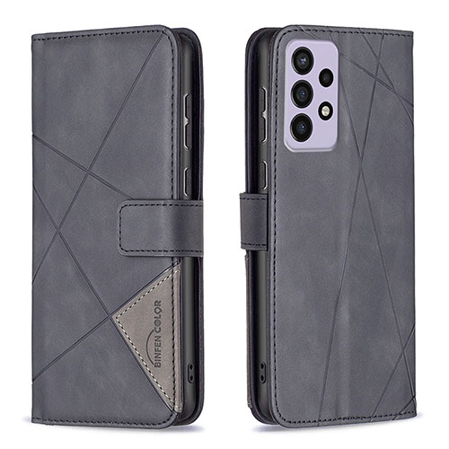 Leather Case Stands Flip Cover Holder B08F for Samsung Galaxy A73 5G Black
