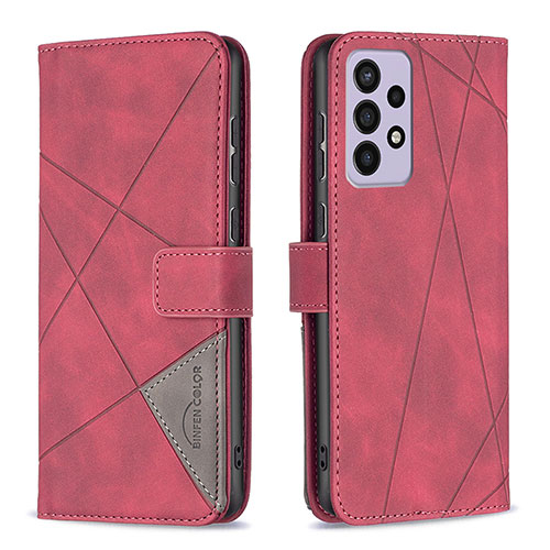 Leather Case Stands Flip Cover Holder B08F for Samsung Galaxy A73 5G Red